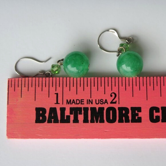 Sterling Silver Green Quartz CZ Dangle Earrings - Picture 13 of 15